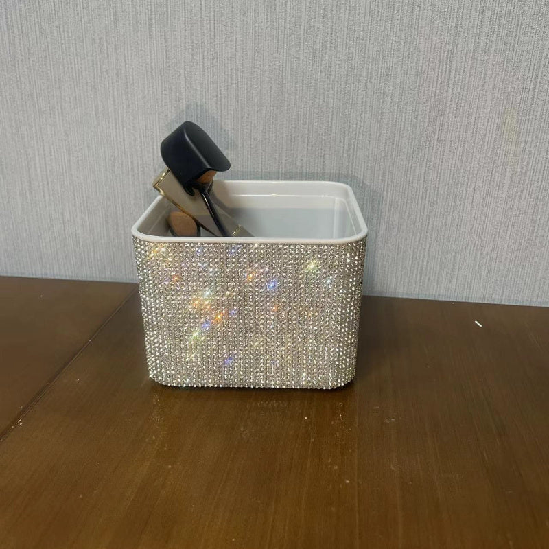1pc Handmade Sparkling Tissue Box Holder with Glittering Diamonds - Square Plastic Countertop Organizer for Bathroom, Kitchen, or Living Room - Elegant Tabletop Storage for Tissues, Napkins, and More, Bathroom Tissue Holder, Decorative Storage, Glittering