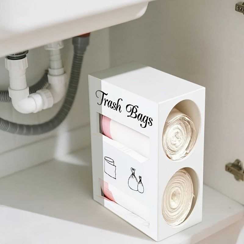 IDUK 2-in-1 Trash Bag & Tissue Holder Organizer - Wall-Mounted or Desktop Storage Box with Dual Compartments, Durable Wooden Kitchen Organizer for Countertop, Bathroom, Office - Space-Saving Home Storage Solution