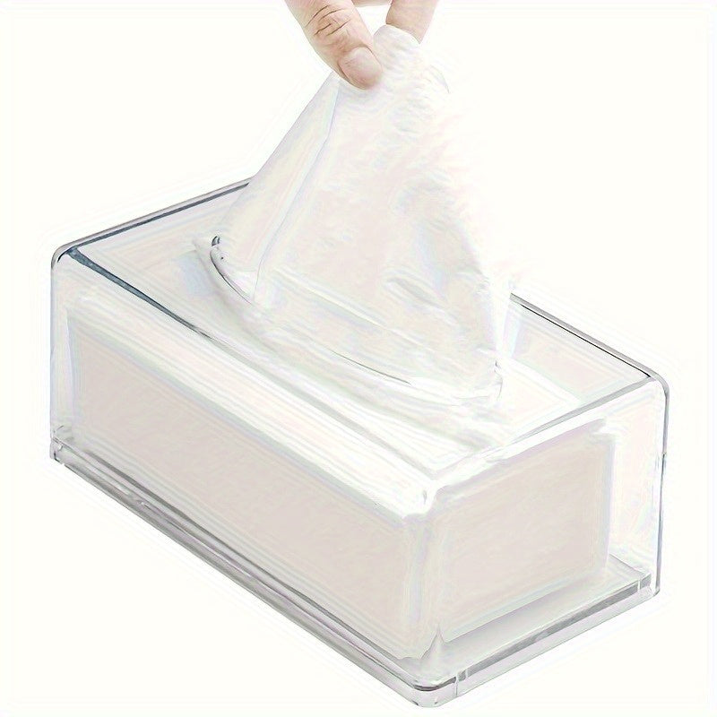 1pc, Square Transparent Acrylic Tissue Box, Rectangular Lid, Bathroom Facial Tissue Holder, Suitable for Bathrooms, Kitchens and Cars Table Clear Dry Paper Dispenser, Restaurant Napkin Storage Box, Kitchen Tissue Paper Holder, Fits Hotel Kitchen Car