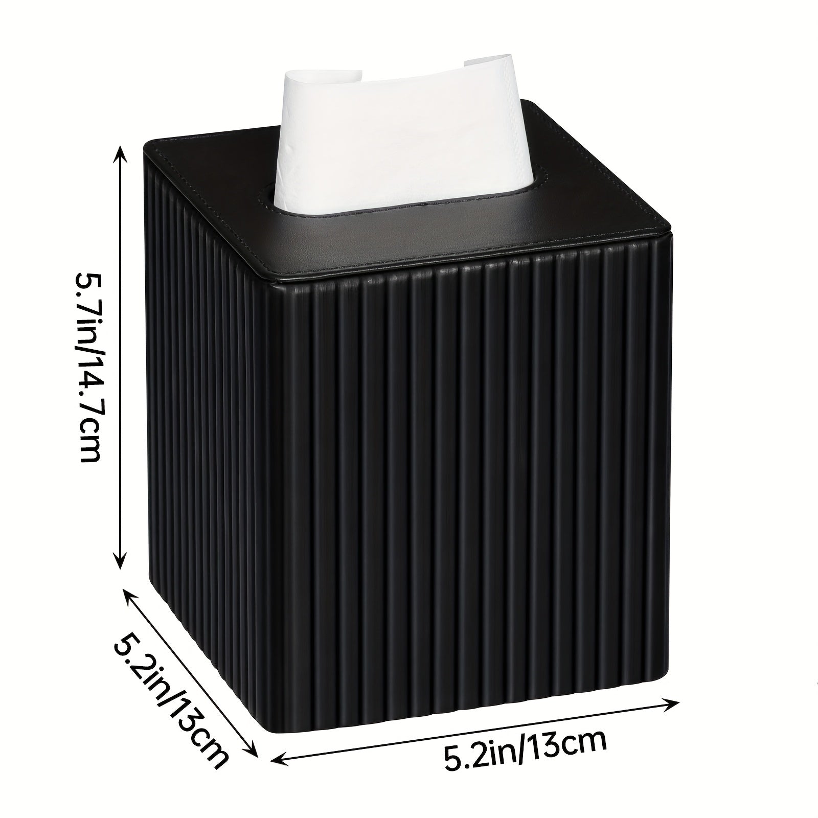 A Square Tissue Box in Elegant Colors, Made of PU Leather, Featuring a Magnetic Closure at The Bottom, with a Striped Decorative Surface, Suitable for Bathrooms, Bedrooms, Or Offices.