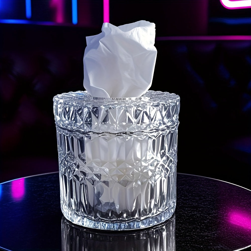 1pc Crystal Glass Tissue Box Holder, Modern Diamond Cut Luxury Texture, Transparent with Lid, Easy to Clean, Ideal for Home, Wedding, Festival, Office Desktop Decor, Festive Gift Item|Modern Decor Item|Crystal Glass Box
