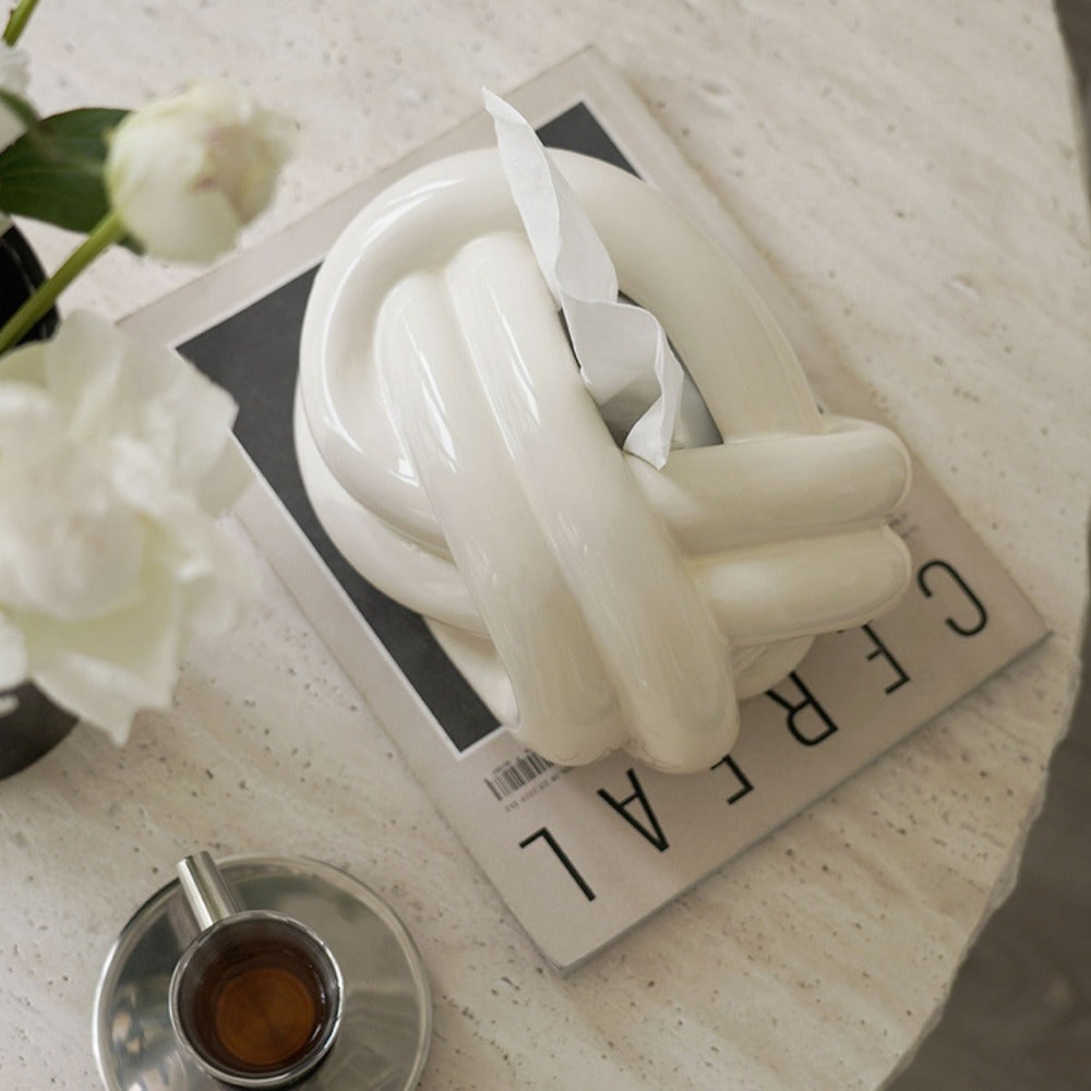 1pc LDQ Ceramic Tissue Box Holder with Butterfly Knot Design - Dual-Color Options (White &) for Bathroom, Living Room, Bedroom - Creative Countertop Decor, Durable Ceramic Tissue Dispenser, Bathroom Storage