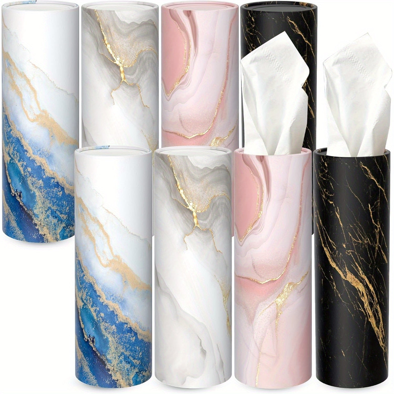 8 Pack Car Tissue Holder, Car Tissues Cylinder, Round Tissue Boxes for Car, Round Tube Car Tissue Box Round Container for Home Bathroom Office (Marble Style)