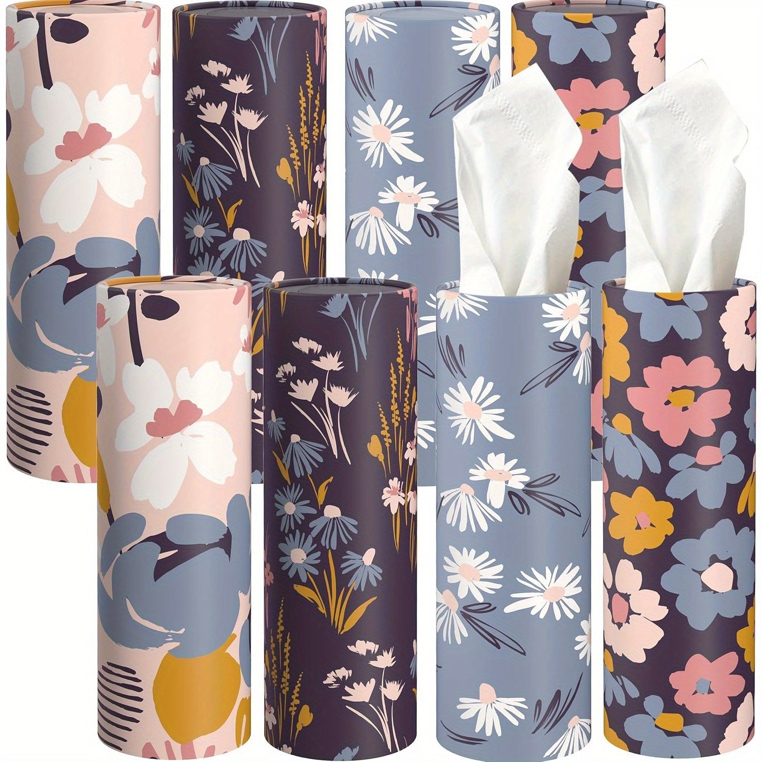 8 Pack Car Tissue Holder, Car Tissues Cylinder, Round Tissue Boxes for Car, Round Tube Car Tissue Box Round Container for Home Bathroom Office (Marble Style)