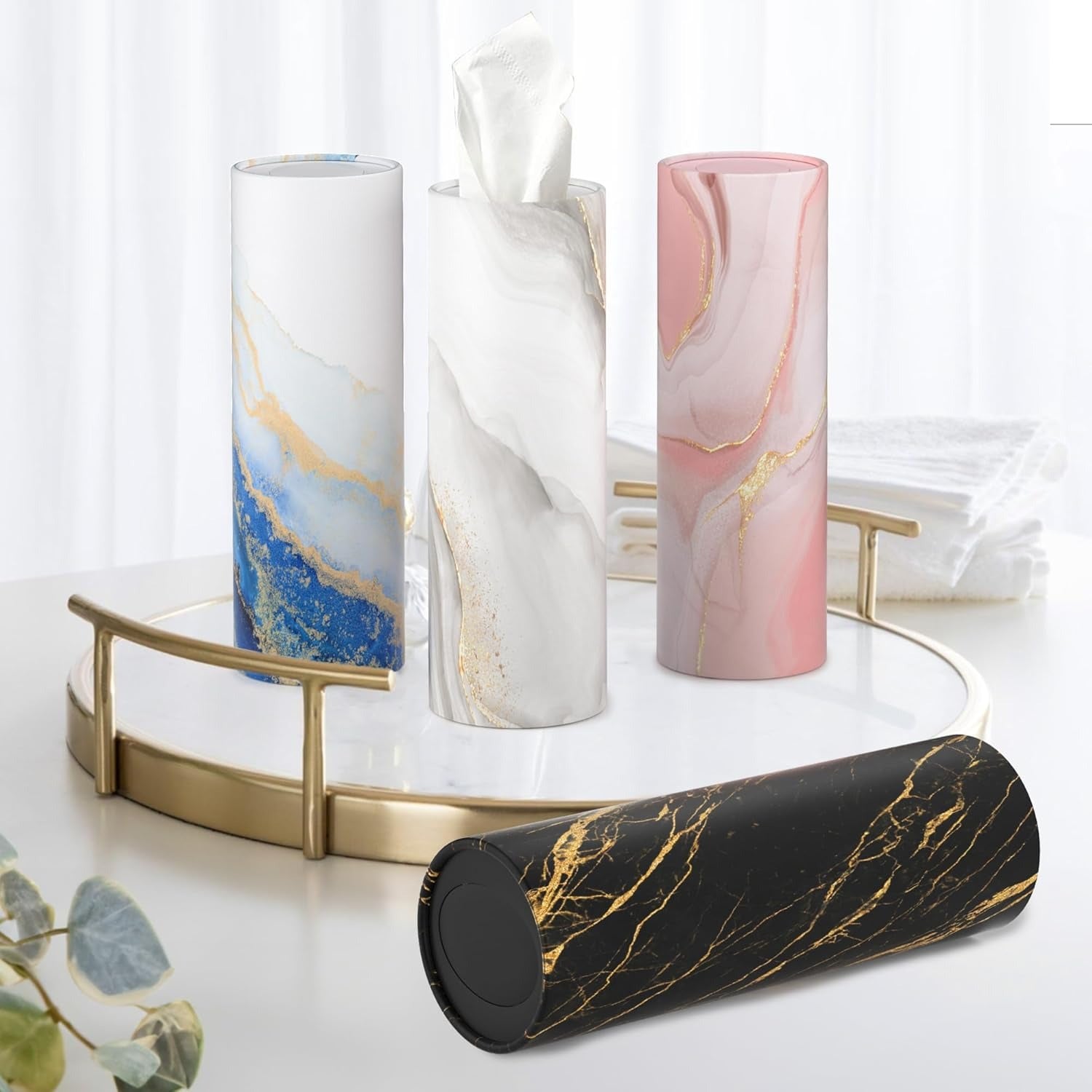 8 Pack Car Tissue Holder, Car Tissues Cylinder, Round Tissue Boxes for Car, Round Tube Car Tissue Box Round Container for Home Bathroom Office (Marble Style)