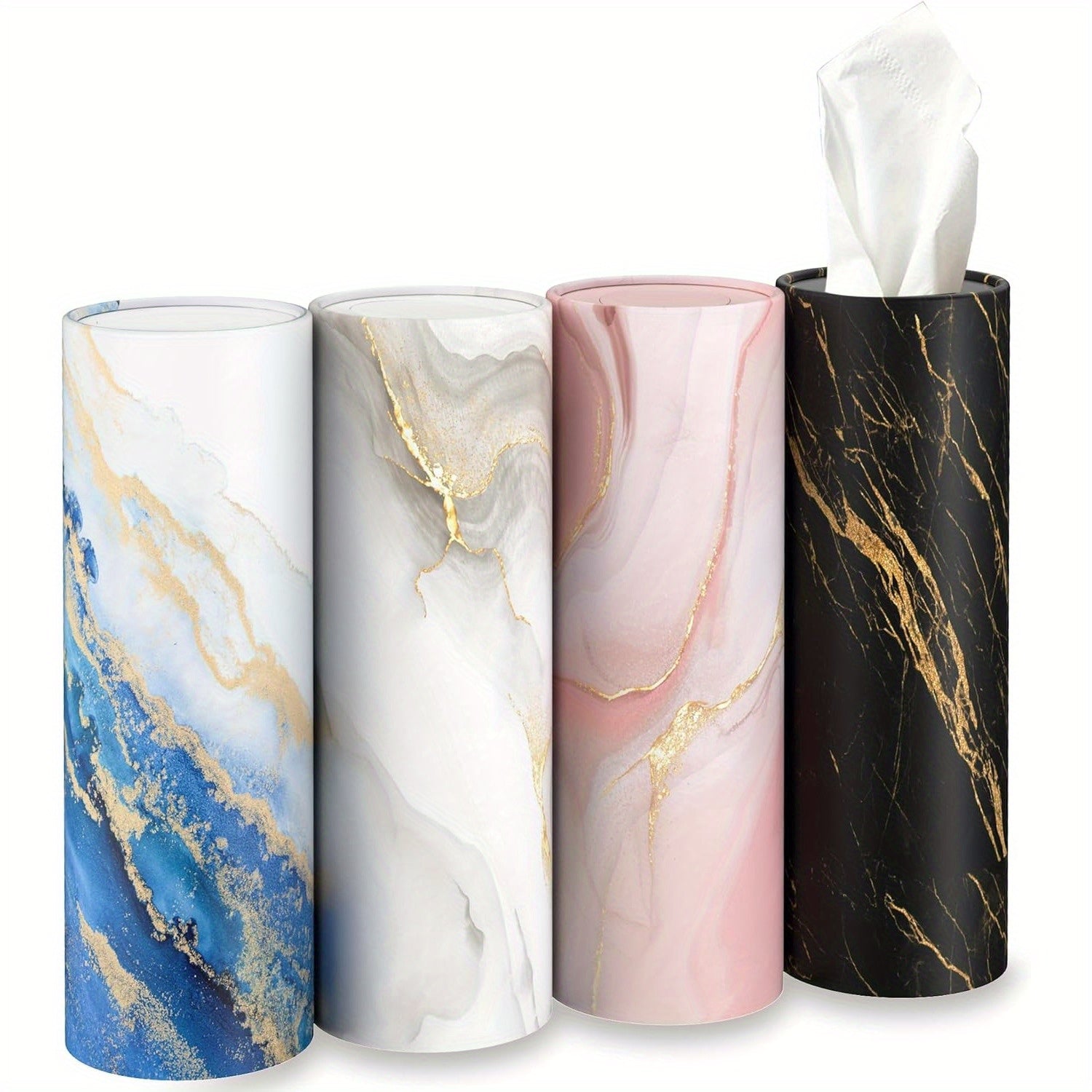 8 Pack Car Tissue Holder, Car Tissues Cylinder, Round Tissue Boxes for Car, Round Tube Car Tissue Box Round Container for Home Bathroom Office (Marble Style)