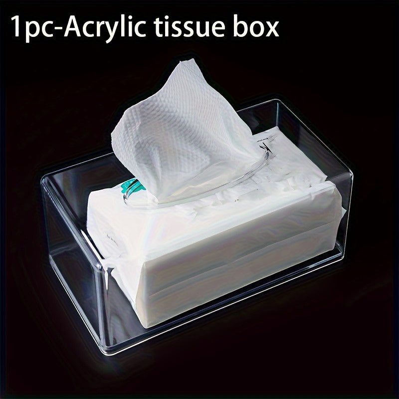 1pc, Square Transparent Acrylic Tissue Box, Rectangular Lid, Bathroom Facial Tissue Holder, Suitable for Bathrooms, Kitchens and Cars Table Clear Dry Paper Dispenser, Restaurant Napkin Storage Box, Kitchen Tissue Paper Holder, Fits Hotel Kitchen Car