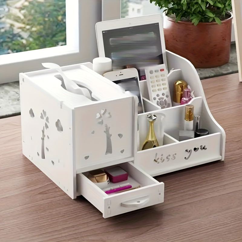 KUNYUN Tissue Box Living Room Multi-functional Remote Control Tabletop Collection And Arrangement Box Creative Household Coffee Table Napkin Box Draw Paper Box, Bedroom Cosmetics Collection Box, Under-Bed Storage
