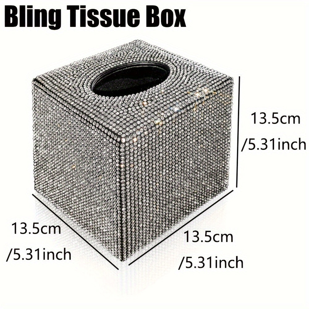 1-Piece Cute Car Tissue Box, Bling Rhinestone Paper Holder, Sparkling Crystal Paper Storage Box, Decorative Tissue Cube Box for Cars, Offices, Kitchens, And Household Use, Girl Holiday Gifts