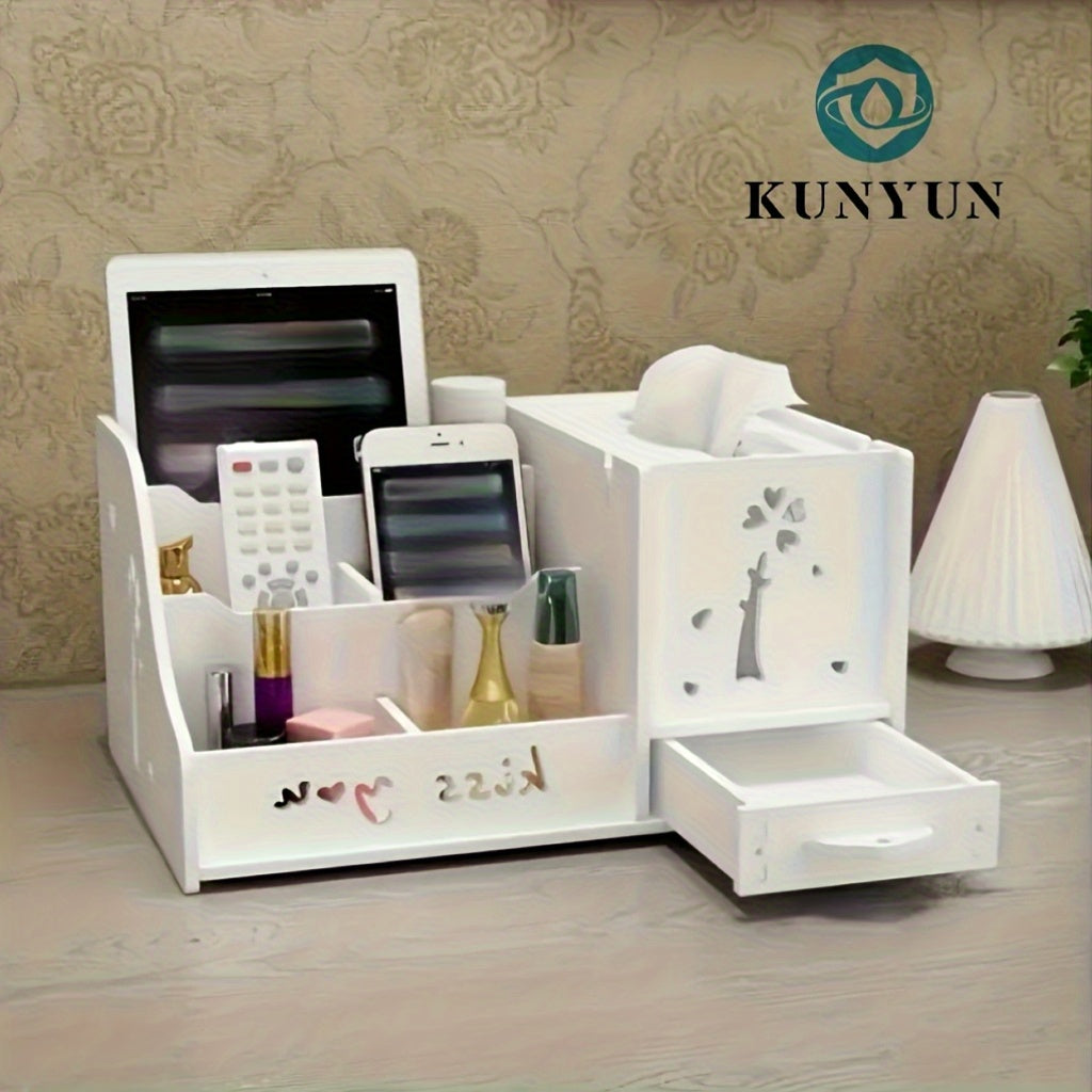 KUNYUN Tissue Box Living Room Multi-functional Remote Control Tabletop Collection And Arrangement Box Creative Household Coffee Table Napkin Box Draw Paper Box, Bedroom Cosmetics Collection Box, Under-Bed Storage