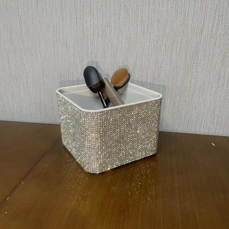 1pc Handmade Sparkling Tissue Box Holder with Glittering Diamonds - Square Plastic Countertop Organizer for Bathroom, Kitchen, or Living Room - Elegant Tabletop Storage for Tissues, Napkins, and More, Bathroom Tissue Holder, Decorative Storage, Glittering