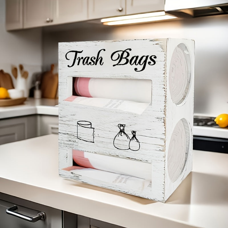 IDUK 2-in-1 Trash Bag & Tissue Holder Organizer - Wall-Mounted or Desktop Storage Box with Dual Compartments, Durable Wooden Kitchen Organizer for Countertop, Bathroom, Office - Space-Saving Home Storage Solution