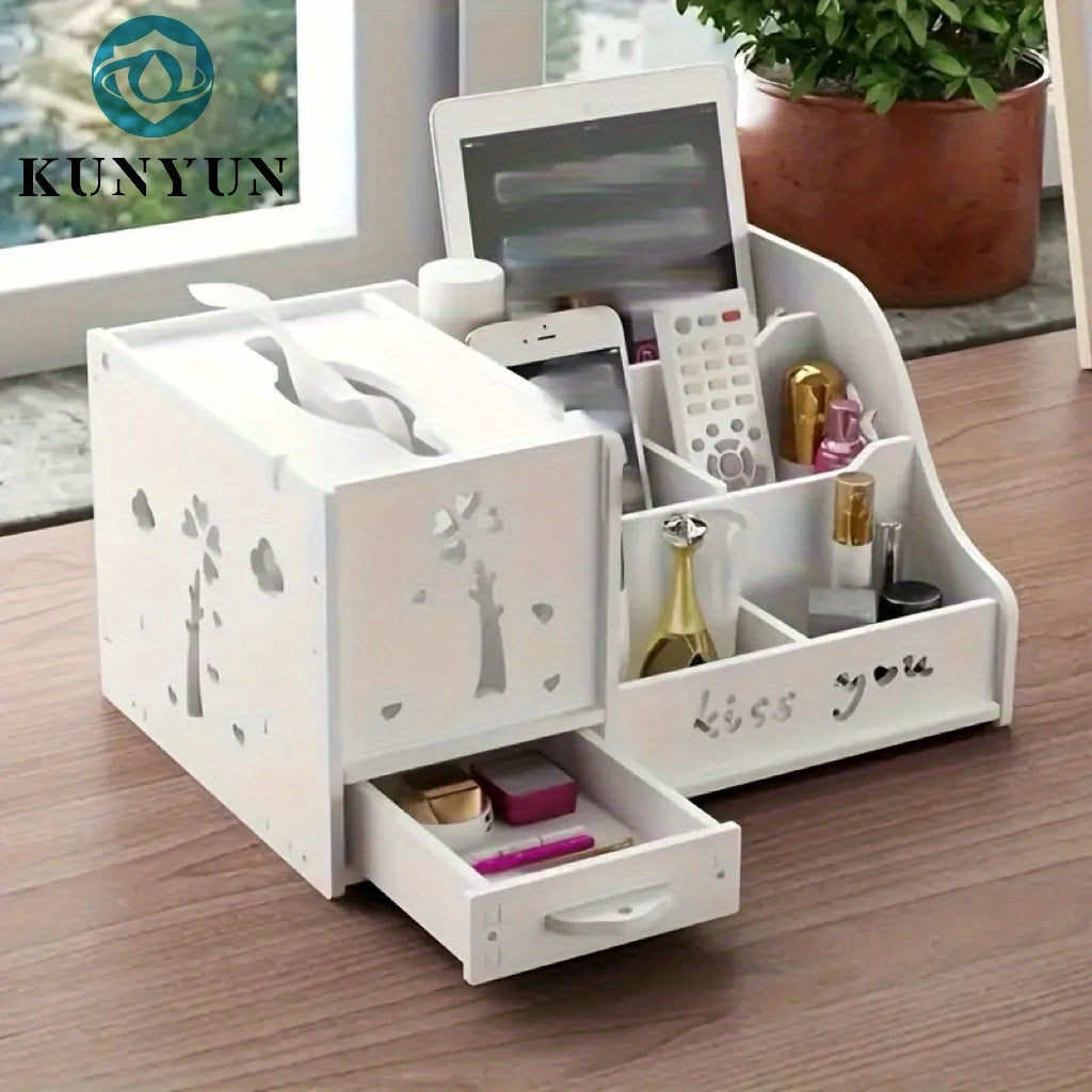 KUNYUN Tissue Box Living Room Multi-functional Remote Control Tabletop Collection And Arrangement Box Creative Household Coffee Table Napkin Box Draw Paper Box, Bedroom Cosmetics Collection Box, Under-Bed Storage