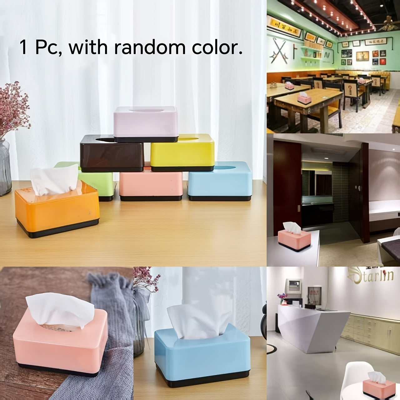 Large Rectangular Tissue Box Dispenser - Durable Plastic Kitchen & Dining Room Organizer with Easy-Access Design, 6.3" x 4.3" x 2.9" for Home, Restaurant, Hotel Use, Kitchen Storage, Modern Aesthetic, Smooth Finish