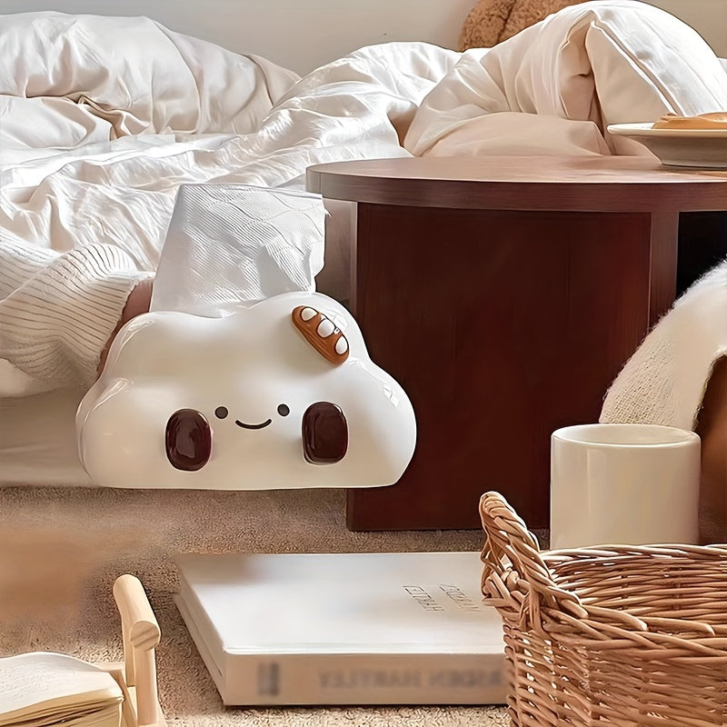 1pc Cute Cartoon Cloud Ceramic Tissue Box, Cream Style Lovely Home Desktop Tissue Box, Light Luxury High-end Tissue Storage, Suitable for Home Decoration, Living Room Bedroom Tissue Storage, Desktop Ornament, Bathroom Tissue Box, Gift