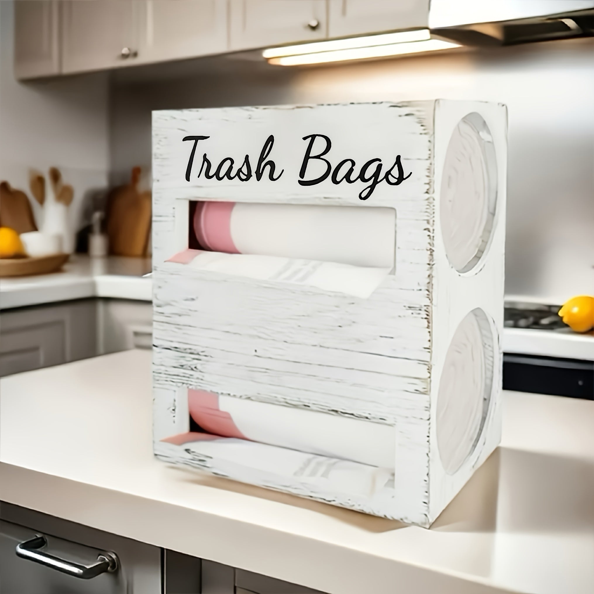 IDUK 2-in-1 Trash Bag & Tissue Holder Organizer - Wall-Mounted or Desktop Storage Box with Dual Compartments, Durable Wooden Kitchen Organizer for Countertop, Bathroom, Office - Space-Saving Home Storage Solution