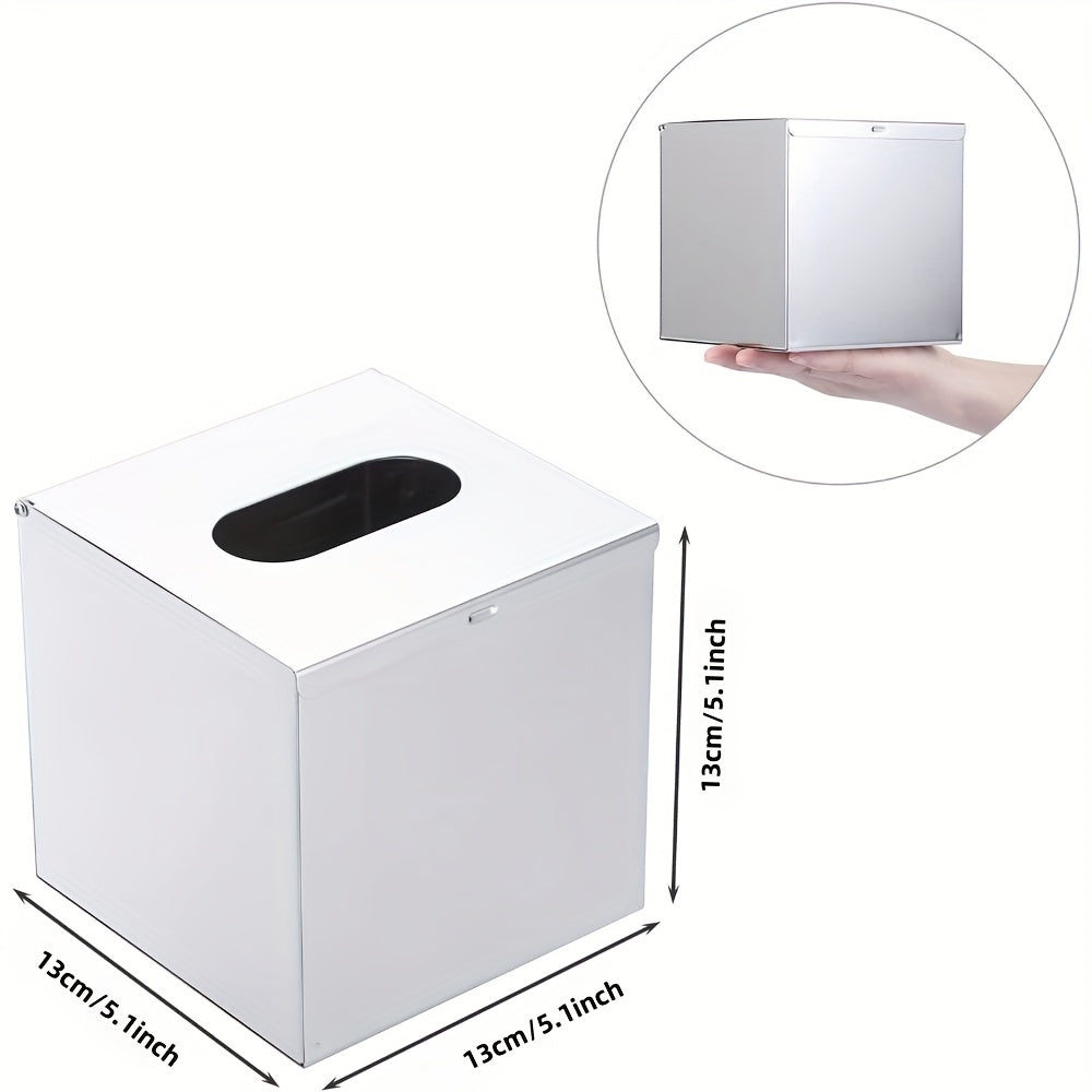 Modern Square Stainless Steel Tissue Box Cover - Wall Mounted, Sleek Metal Holder for Bathroom, Bedroom, Office & Car
