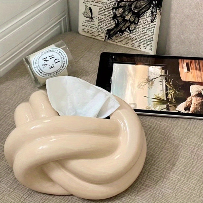 1pc LDQ Ceramic Tissue Box Holder with Butterfly Knot Design - Dual-Color Options (White &) for Bathroom, Living Room, Bedroom - Creative Countertop Decor, Durable Ceramic Tissue Dispenser, Bathroom Storage