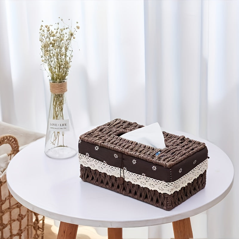 Creative Woven Tissue Paper Storage Box, Hand Woven Grass Woven Tissue Paper Box, Portable Napkin Storage Box, Suitable for Home And Office, Home Organization