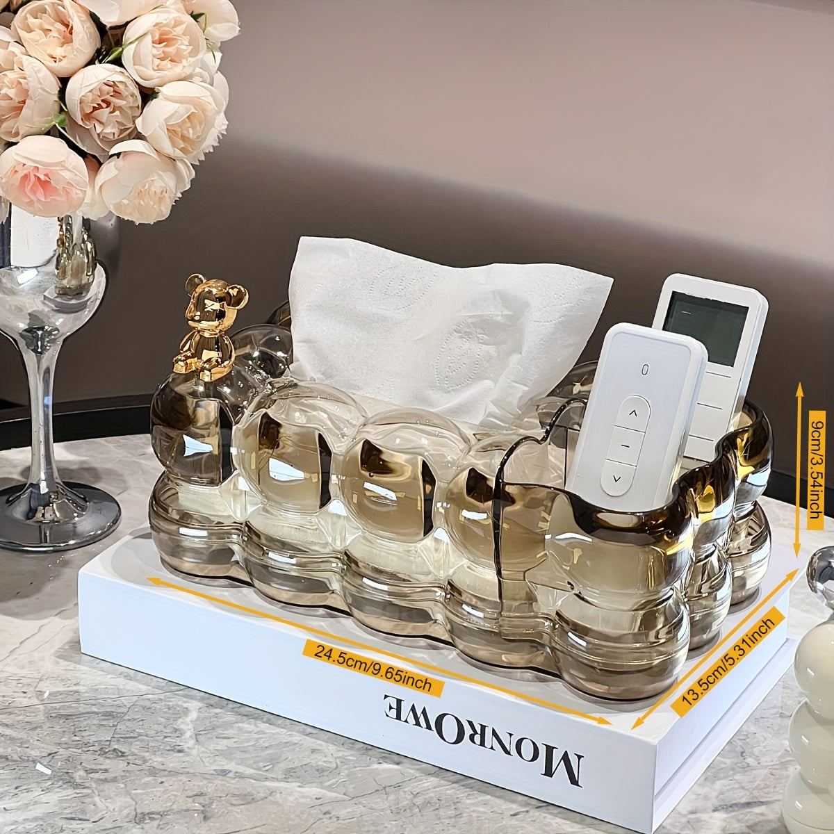 1pc Elegant Clear Plastic Tissue Box Holder with Two Storage Compartments and Rabbit Accents - Cloud-shaped Home Decor Storage Box for Living Room, Bedroom, Office, Kitchen, and Dining Area Storage and Decor