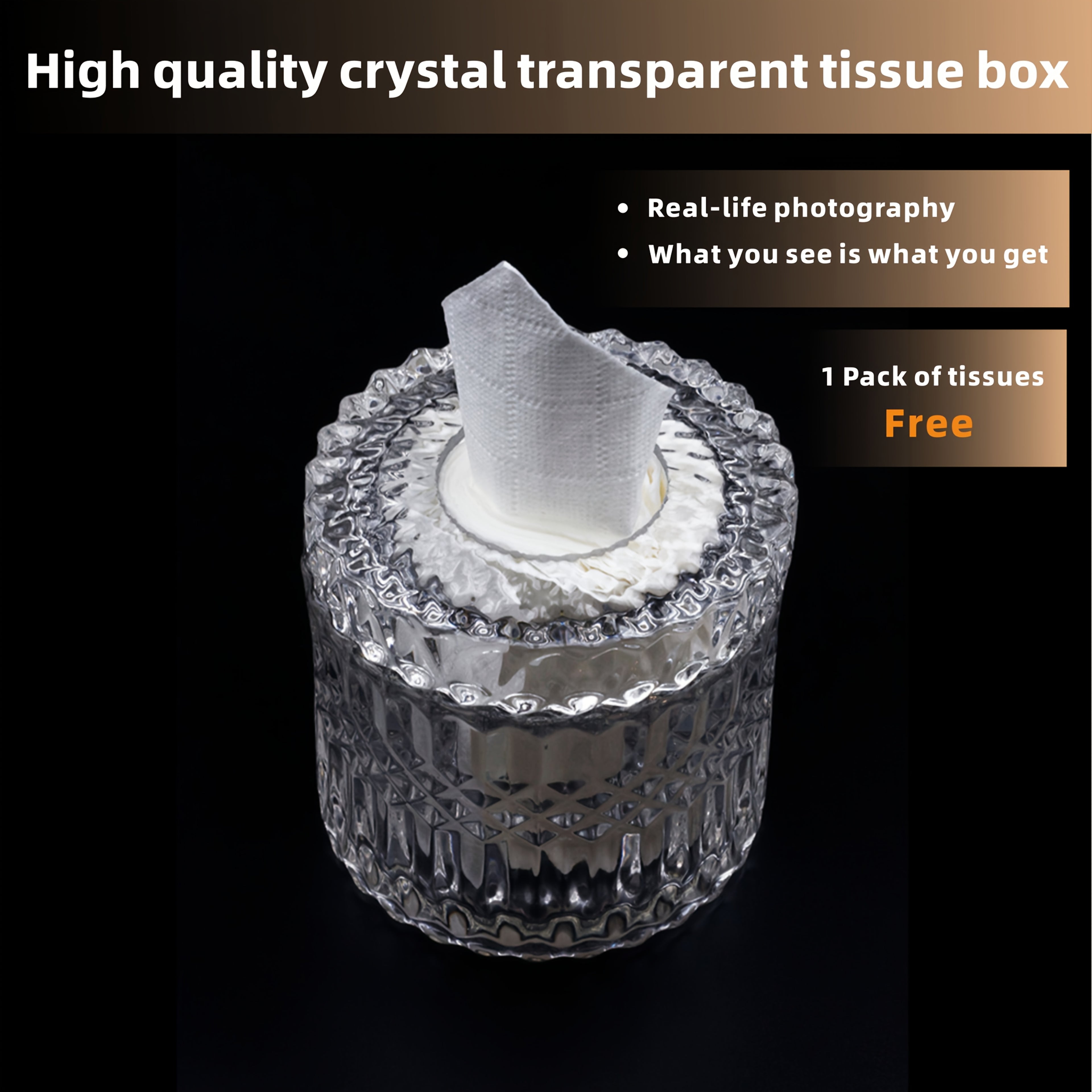 1pc Crystal Glass Tissue Box Holder, Modern Diamond Cut Luxury Texture, Transparent with Lid, Easy to Clean, Ideal for Home, Wedding, Festival, Office Desktop Decor, Festive Gift Item|Modern Decor Item|Crystal Glass Box