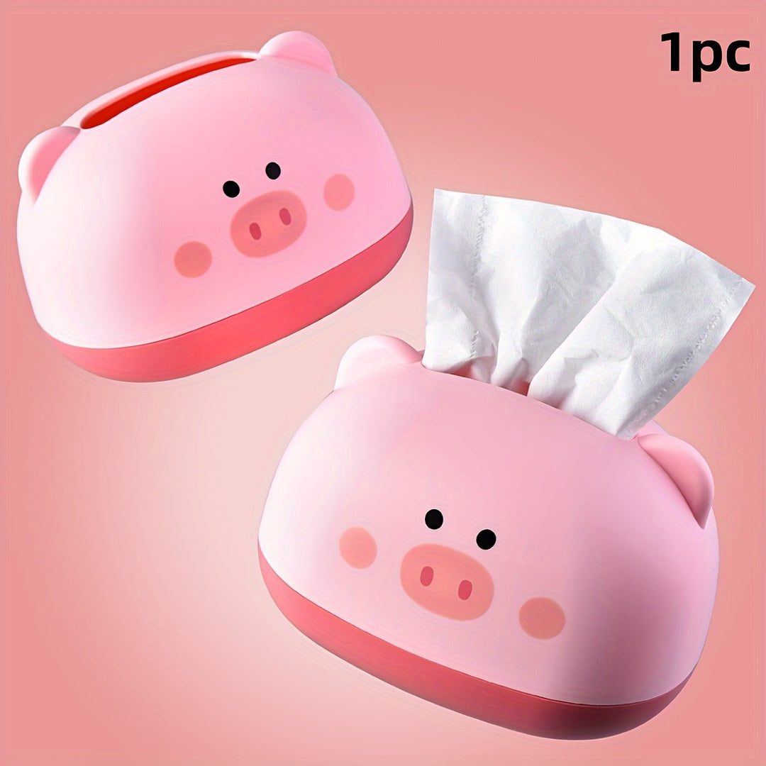 1pc Cute Penny-Shaped Tissue Box Holder - Durable Plastic Multi-Functional Desktop Organizer with Adorable Pig Face Design, Space-Saving Tissue Dispenser for Home, Office, Cafe & Restaurant Decor, Decorative Storage for Tissues & Small Items (Pink &