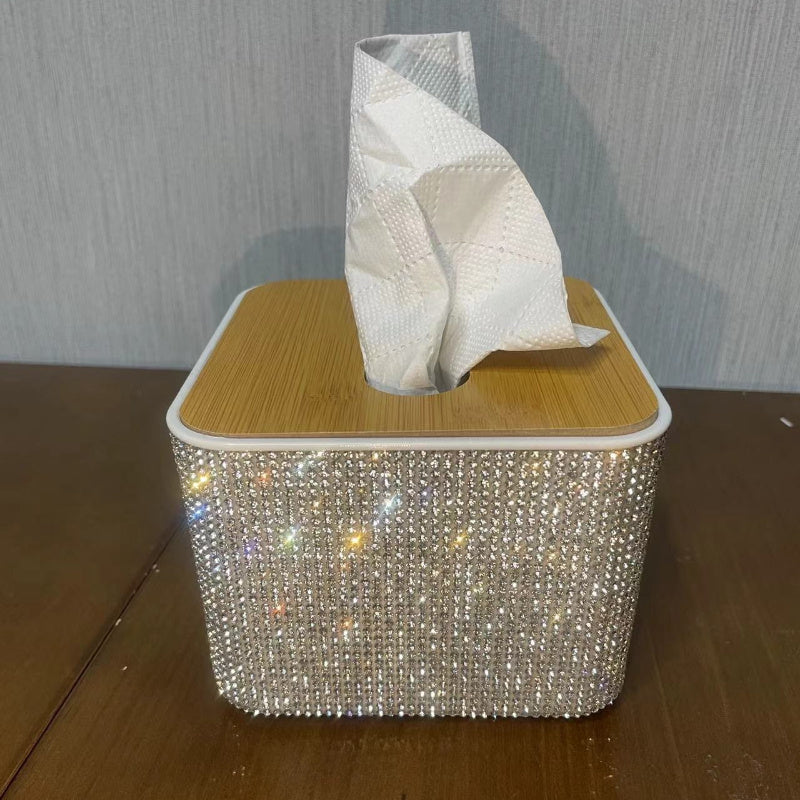 1pc Handmade Sparkling Tissue Box Holder with Glittering Diamonds - Square Plastic Countertop Organizer for Bathroom, Kitchen, or Living Room - Elegant Tabletop Storage for Tissues, Napkins, and More, Bathroom Tissue Holder, Decorative Storage, Glittering