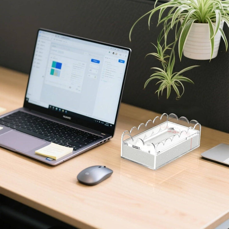 Clear Acrylic Tissue Box Cover Holder with Non-Slip Lid - Heavy-Duty 8mm Thick Rectangular Napkin Dispenser Organizer, Fits Standard Tissue Boxes, Modern White & Black Design for Bathroom, Office, Kitchen Countertop Storage (8.9"x4.9"x2.9") -