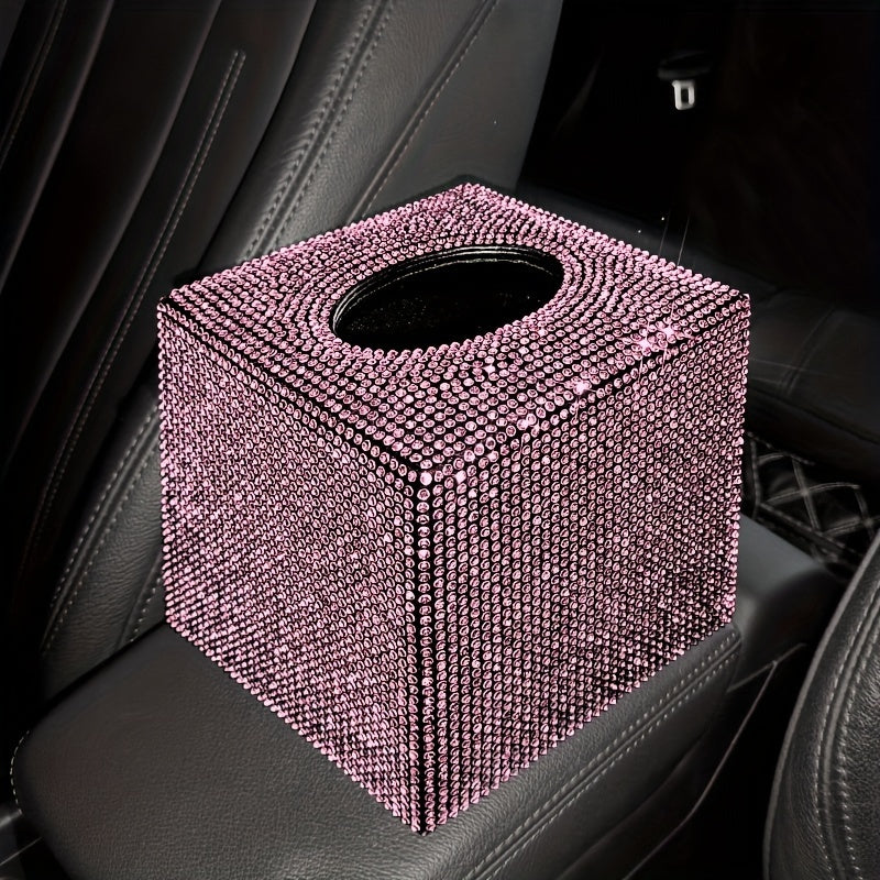 1-Piece Cute Car Tissue Box, Bling Rhinestone Paper Holder, Sparkling Crystal Paper Storage Box, Decorative Tissue Cube Box for Cars, Offices, Kitchens, And Household Use, Girl Holiday Gifts
