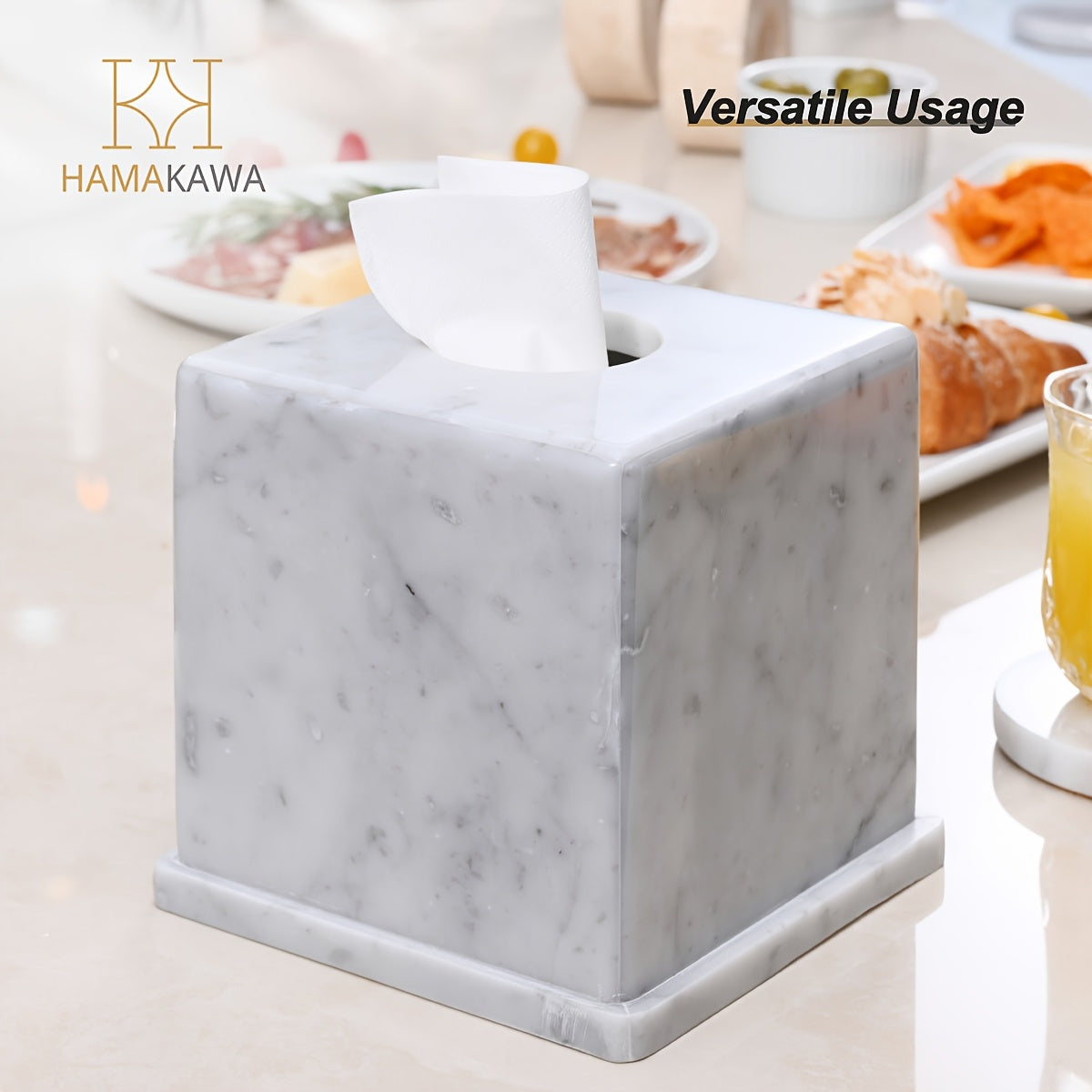 1pc Marble Tissue Box Cover, Carrara White Tissue Organizer 6 X 6 X 5.7 Inch, Heavy Stone Decorative Box, Square Tissue Box Holder For Home Decor, Kitchen, Bathroom