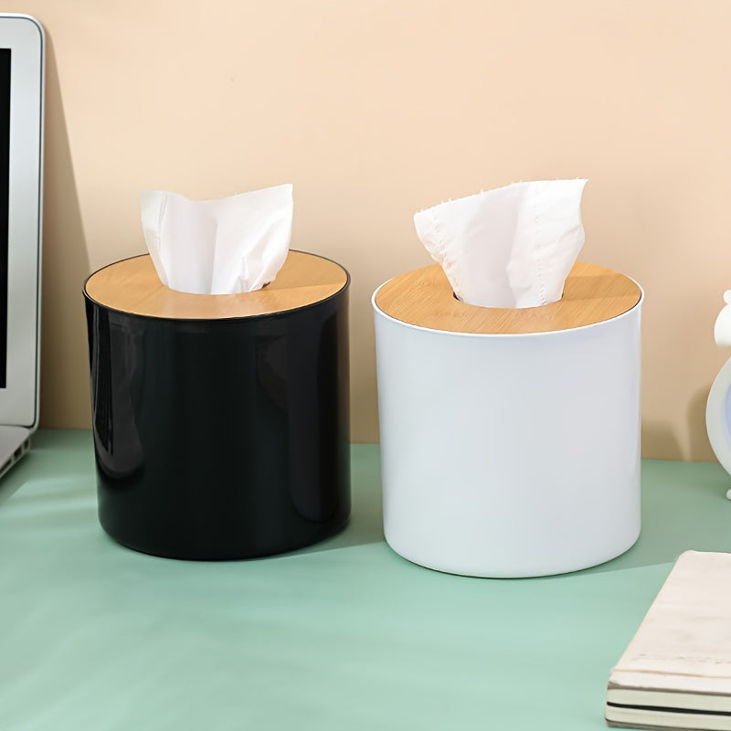 1pc, Round Tissue Box with Lid, Suitable for Bathroom, Living Room, Bedroom, Commercial Toilet Accessories