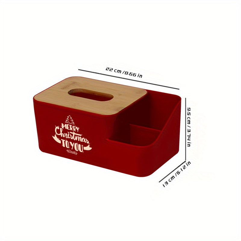 1pc Festive Christmas Tissue Box Holder - Red Plastic Multi-Functional Napkin Dispenser with Santa Claus & Christmas Tree Design, Ideal for Living Room Desktop Decor, Christmas Decorations