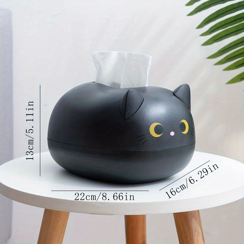 1pc Cute Cat Tissue Box Holder - Kitty Bathroom or Living Room Decor, with Tissue Dispenser Slot, Durable Plastic Construction, White & Black Cat Design for Home, Office, or Gift for Cat Lovers, Office Desk Accessory, Playful Decor Item, Cartoon Animal