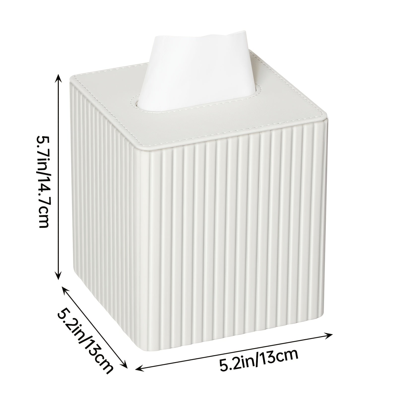 A Square Tissue Box in Elegant Colors, Made of PU Leather, Featuring a Magnetic Closure at The Bottom, with a Striped Decorative Surface, Suitable for Bathrooms, Bedrooms, Or Offices.