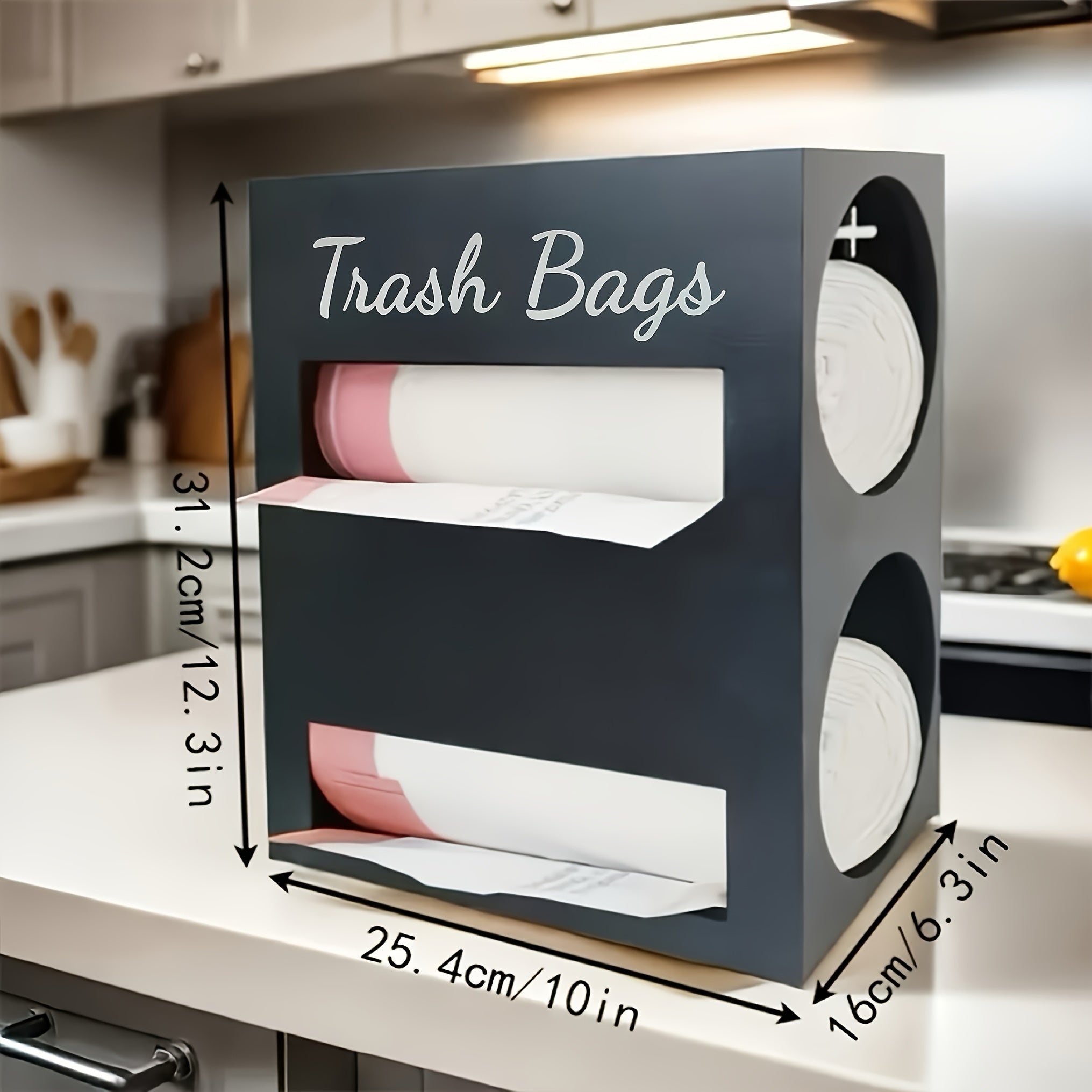 IDUK 2-in-1 Trash Bag & Tissue Holder Organizer - Wall-Mounted or Desktop Storage Box with Dual Compartments, Durable Wooden Kitchen Organizer for Countertop, Bathroom, Office - Space-Saving Home Storage Solution