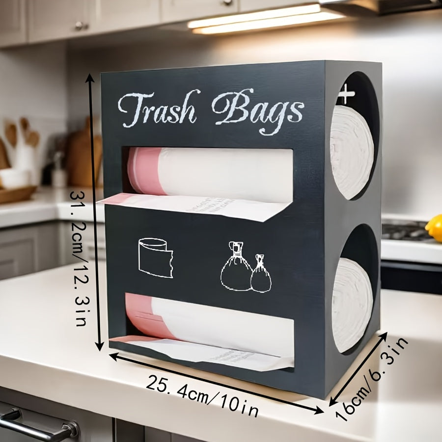 IDUK 2-in-1 Trash Bag & Tissue Holder Organizer - Wall-Mounted or Desktop Storage Box with Dual Compartments, Durable Wooden Kitchen Organizer for Countertop, Bathroom, Office - Space-Saving Home Storage Solution