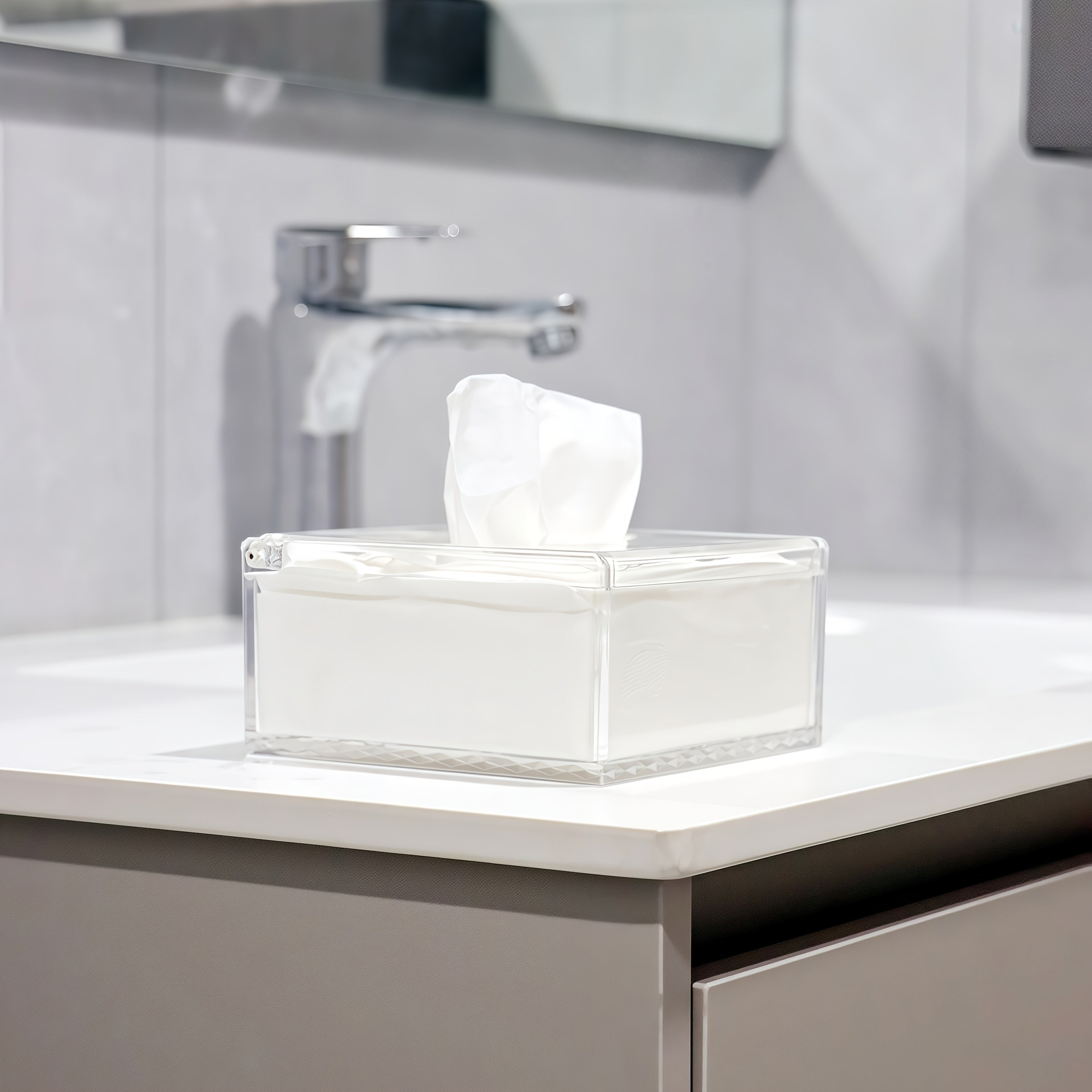 1pc Sleek European-Style Transparent Acrylic Tissue Box Holder, Durable & Wear-Resistant, Smooth Dispensing Design - Ideal for Living Room, Dining Room & Bathroom Decor, Bathroom Accessories|European Style Holder|Clear Acrylic Material, Toilet Paper