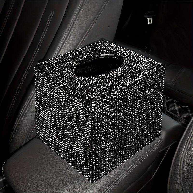 1-Piece Cute Car Tissue Box, Bling Rhinestone Paper Holder, Sparkling Crystal Paper Storage Box, Decorative Tissue Cube Box for Cars, Offices, Kitchens, And Household Use, Girl Holiday Gifts