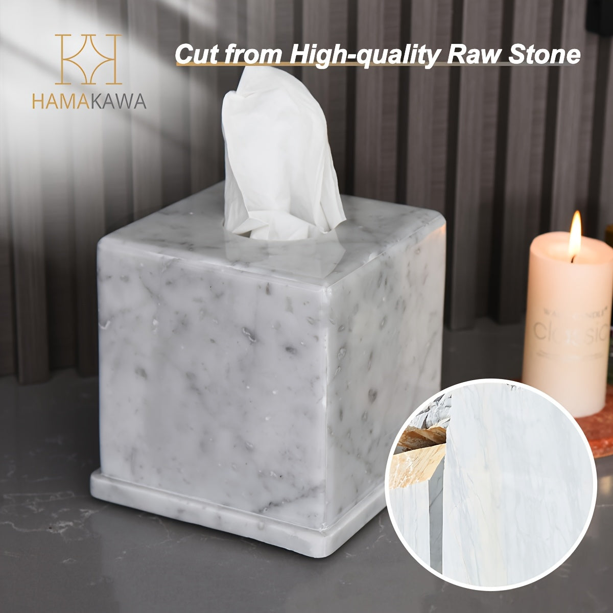 1pc Marble Tissue Box Cover, Carrara White Tissue Organizer 6 X 6 X 5.7 Inch, Heavy Stone Decorative Box, Square Tissue Box Holder For Home Decor, Kitchen, Bathroom