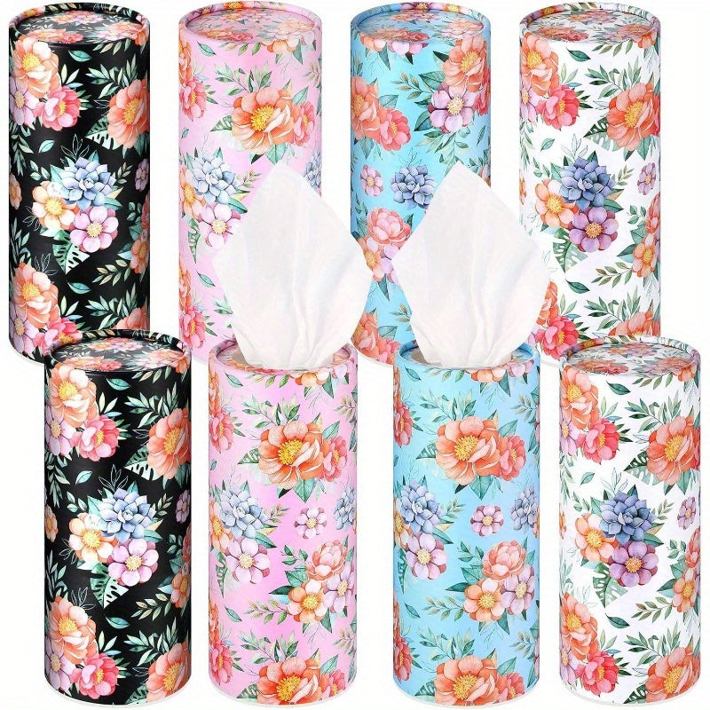 8 Pack Car Tissue Holder with Facial Tissue Bulk Cylinder Car Round Boxes for Travel Fit for Cup Holder Box Round Container (Colorful Flower Style), Car Tissue Holder, Travel Essentials, Vibrant Design, Durable Construction, Compact Design, Sturdy