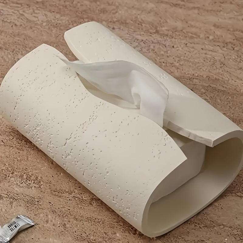 1pc Wabi-Sabi Rectangular Arc Tissue Box Holder - Durable Resin, Minimalist Design for Bathroom, Living Room, or Office Decor, Black & Beige Options, Bathroom Decor And Accessories