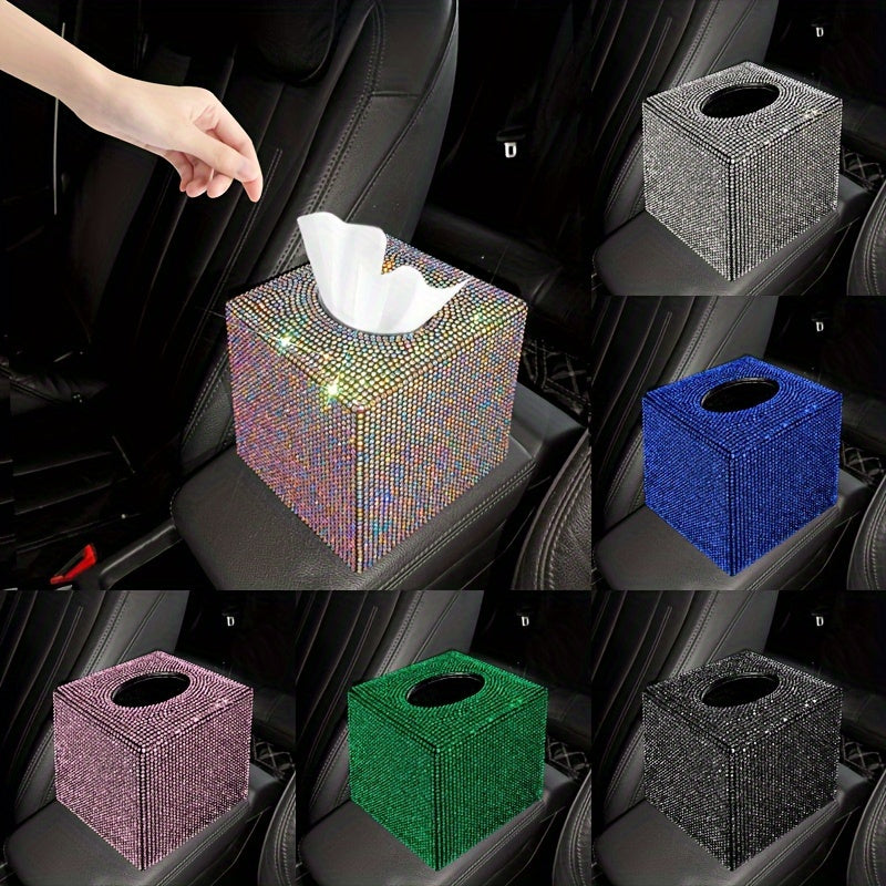 1-Piece Cute Car Tissue Box, Bling Rhinestone Paper Holder, Sparkling Crystal Paper Storage Box, Decorative Tissue Cube Box for Cars, Offices, Kitchens, And Household Use, Girl Holiday Gifts