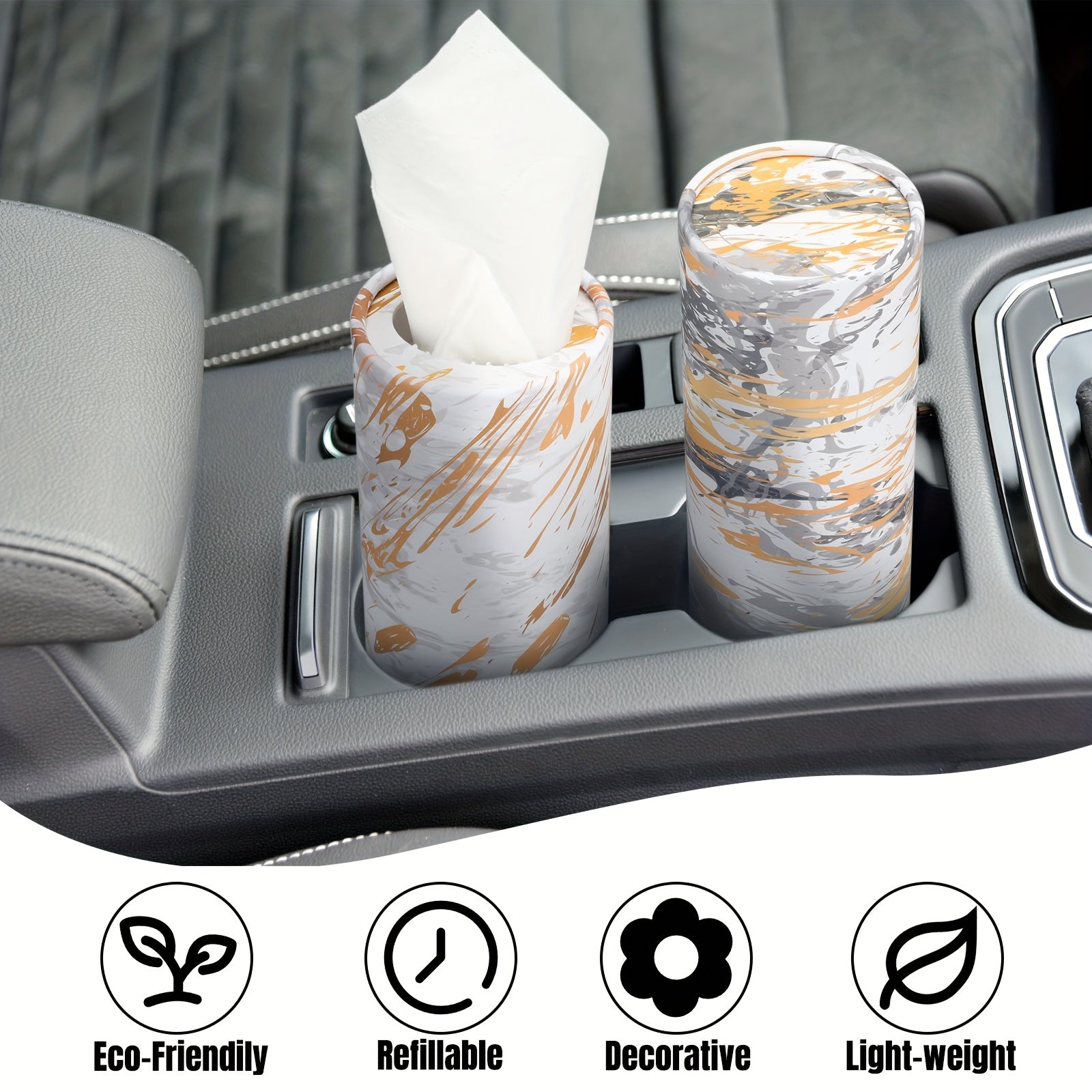 12-Pack Marble Pattern Tissue Holder Cylinder - Black/White/Gray/Beige/, Space-Saving Vertical Organizer for Car, Home, Office, Bathroom - Compatible with Facial Tissues & Napkins - Elegant Marble Design Decorative Storage Container, Tissue Holder for