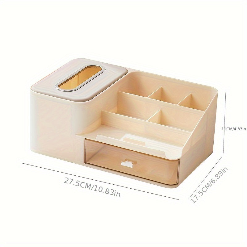 1pc Desktop Multifunctional Tissue Storage Box Mobile Phone Holder Cosmetic Storage Rack Pen Glasses Remote Control Holder Drawer Design Bar Counter Storage Rack Bedroom Living Room Organizer Grid Classification Storage Box