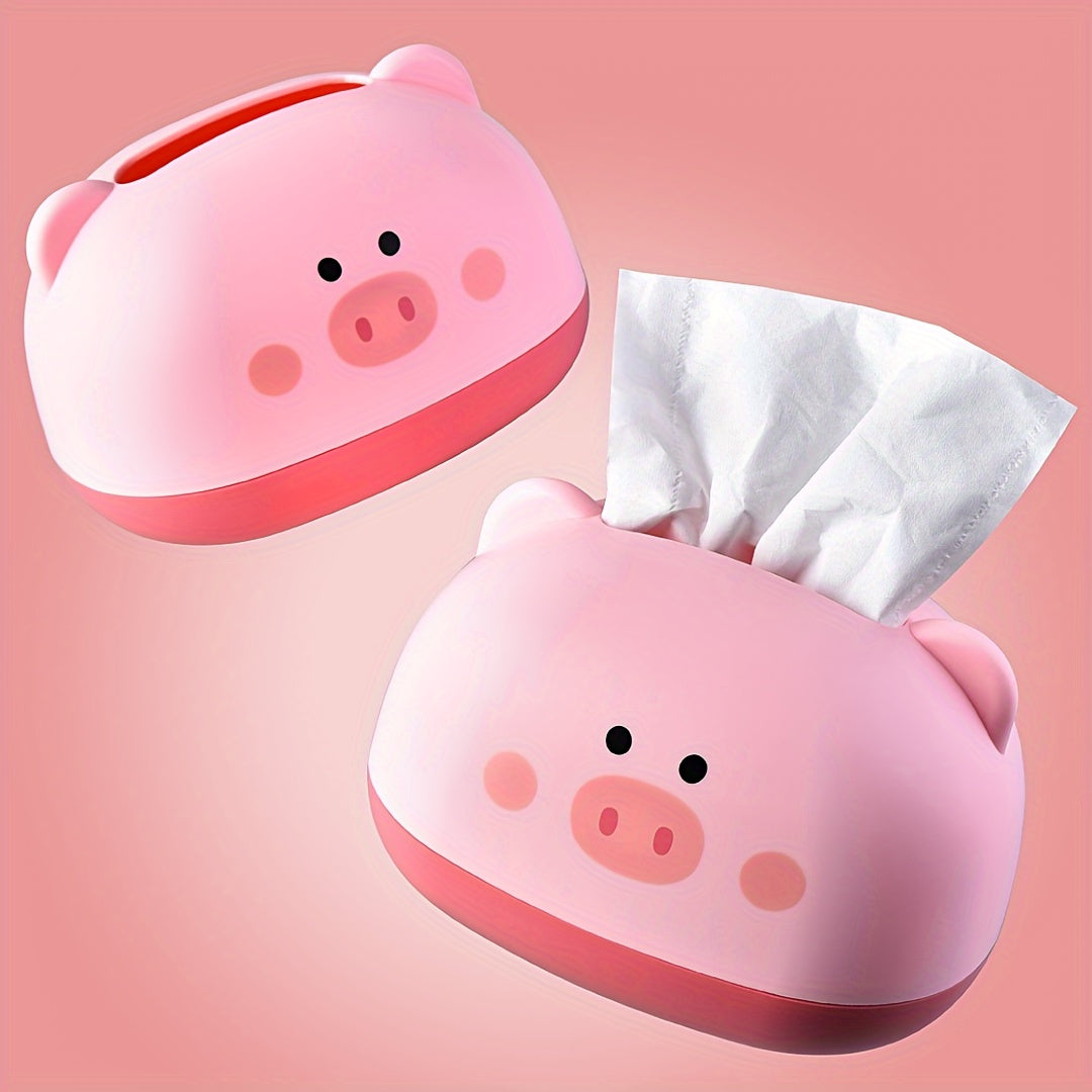 1pc Cute Penny-Shaped Tissue Box Holder - Durable Plastic Multi-Functional Desktop Organizer with Adorable Pig Face Design, Space-Saving Tissue Dispenser for Home, Office, Cafe & Restaurant Decor, Decorative Storage for Tissues & Small Items (Pink &