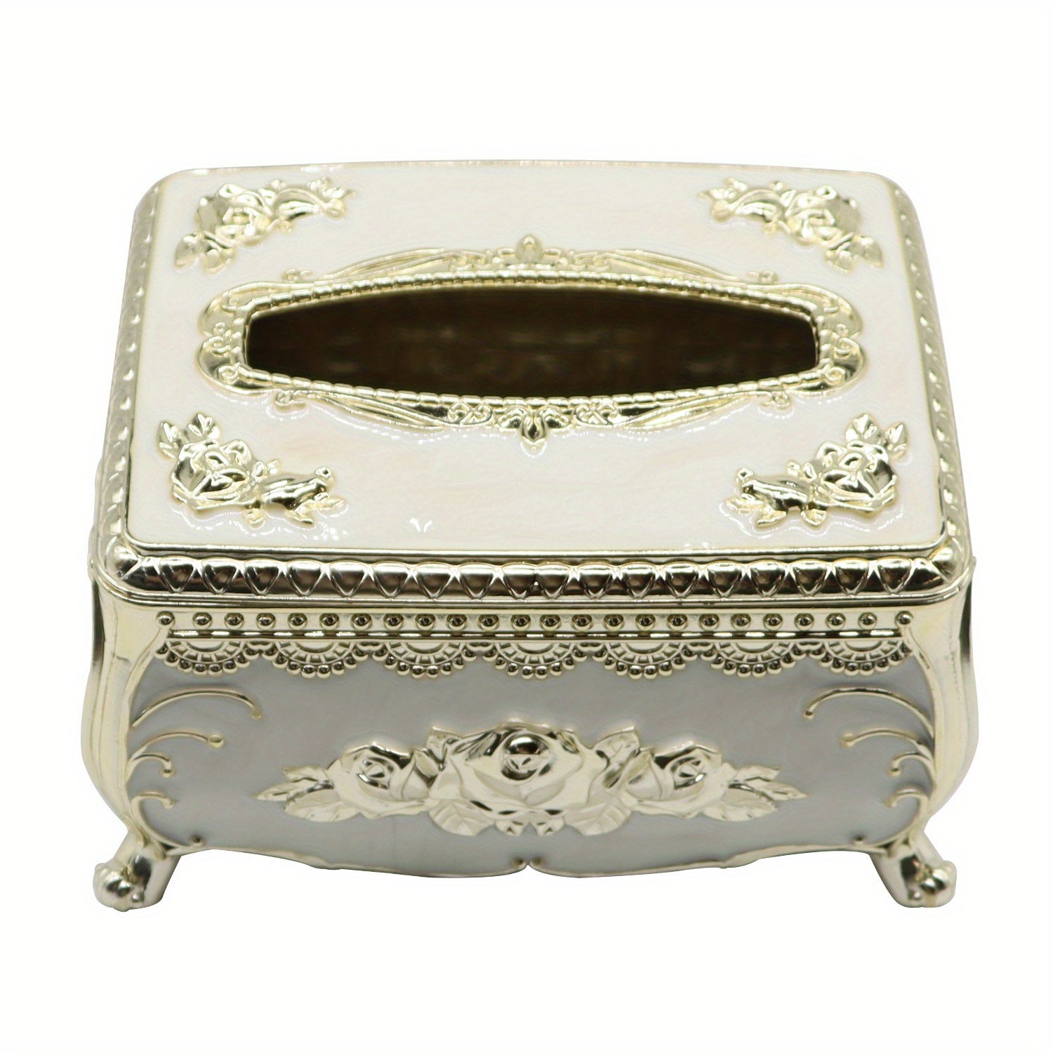 Luxury European-Style Tissue Box Holder, Decorative Non-Waterproof Plastic Tissue Dispenser, Elegant Design, with No Electricity Required, for Living Room, KTV, Restaurants, Picnics, Garden Houses