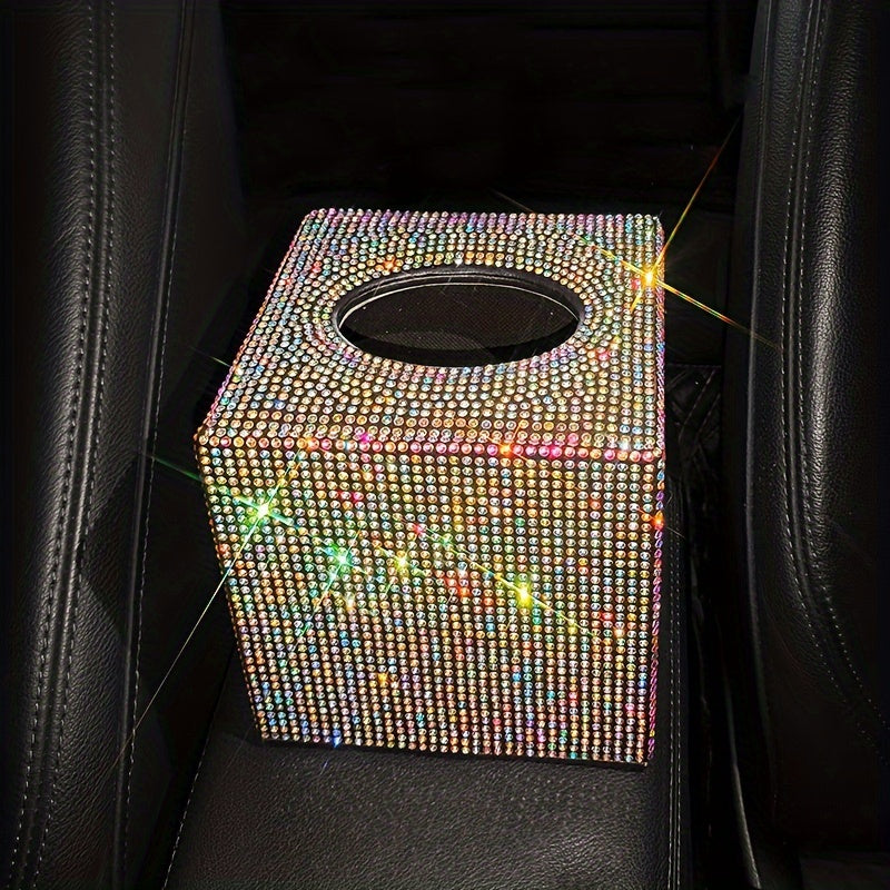 1-Piece Cute Car Tissue Box, Bling Rhinestone Paper Holder, Sparkling Crystal Paper Storage Box, Decorative Tissue Cube Box for Cars, Offices, Kitchens, And Household Use, Girl Holiday Gifts