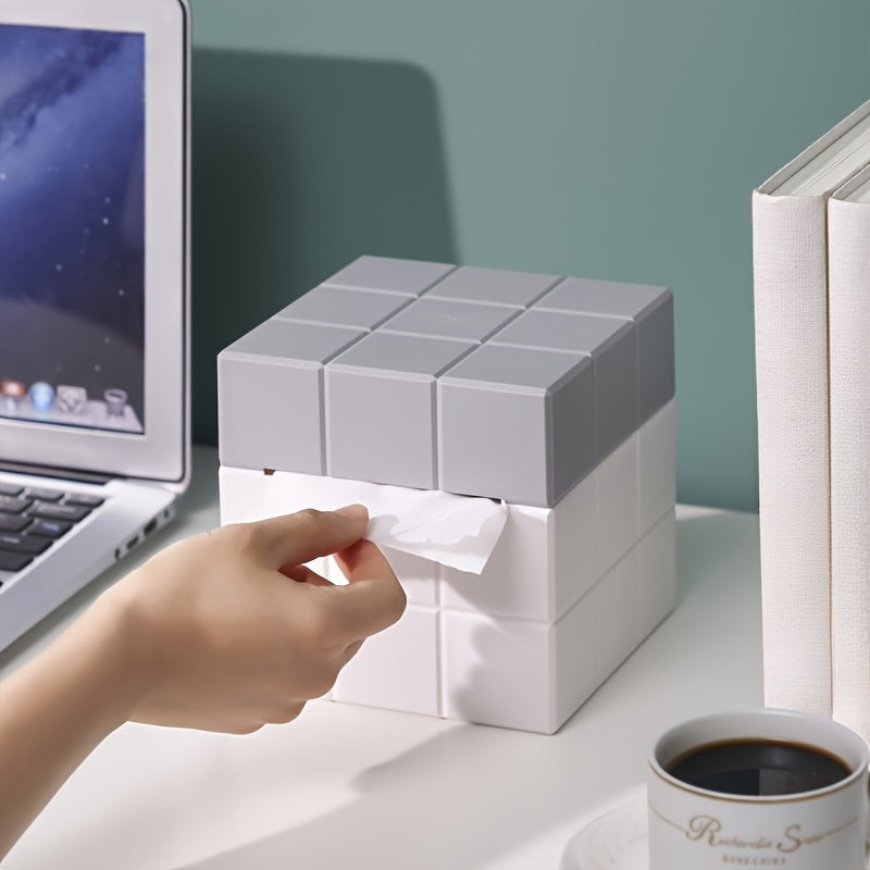 1pc Modern Minimalist Cube Tissue Box Holder - Open-Access Design, Space-Saving Organizer for Bathroom, Office, Living Room - Compatible with Standard Tissues - Decorative Desk Organizer, Home Organization, Sleek Design, Elegant Craftsmanship, Functional