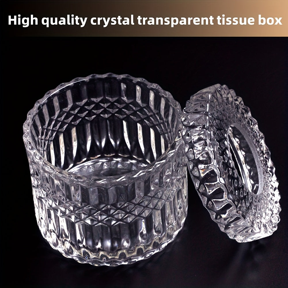 1pc Crystal Glass Tissue Box Holder, Modern Diamond Cut Luxury Texture, Transparent with Lid, Easy to Clean, Ideal for Home, Wedding, Festival, Office Desktop Decor, Festive Gift Item|Modern Decor Item|Crystal Glass Box