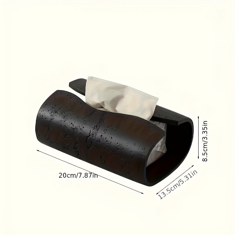 1pc Wabi-Sabi Rectangular Arc Tissue Box Holder - Durable Resin, Minimalist Design for Bathroom, Living Room, or Office Decor, Black & Beige Options, Bathroom Decor And Accessories